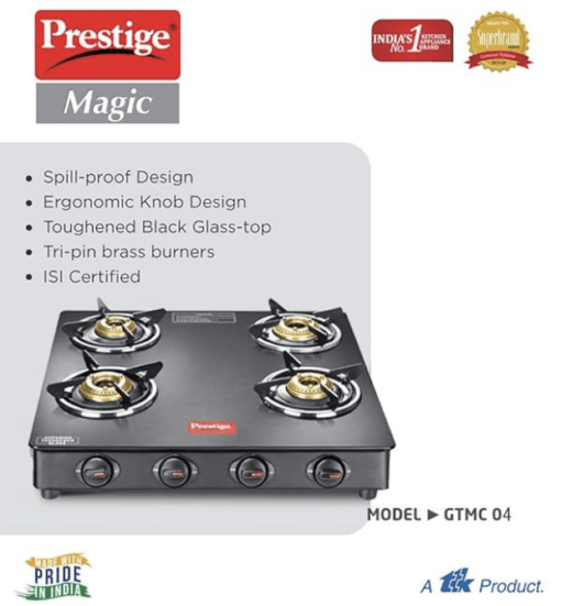 Prestige Magic Powder Coated Glass Top Gas Stove (4 Burners) - GTMC 04 Square - Image 2